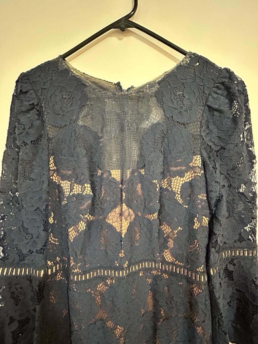 Tadashi Shoji Navy Floral Lace Bell-Sleeve Dress - Picture 3 of 11